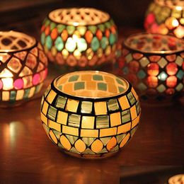 Candle Holders Round Glass Colorf Mosaic Candlestick Christmas Home Table Decoration Ornament Drop Delivery Garden Dhsou