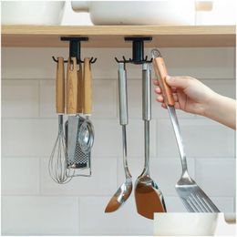 Hooks Rails 360 Degrees Rotated Kitchen Self Adhesive Home Wall Door Hook Handbag Clothes Ties Bag Hanger Storage Rack Drop Delive Dheqs