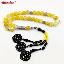 Bangle Natural Yellow White Onyx Muslim Necklace with Black Metal Tassel 33 Beads Bracelet Islamic Accessories Fashion Jewelry