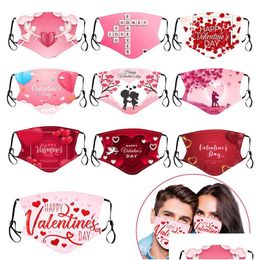 Party Masks Valentines Day Mask For Love Embrace Cupids Heart Printed Outdoor Dust Cotton Spun Couple Reusable With Philtre Drop Deli Dhfc9