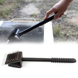 BBQ Tools Accessories 3 In 1 Corner Copper Wire Brush Barbecue Grill Oven Cleaning Bbq Sponge Shovel Long Handle 230522