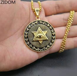 Pendant Necklaces Men Hip Hop Star Of David Pendants Stainless Steel Fashion Vintage Eye God Charm Necklace Hiphop Jewelry Gifts