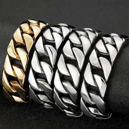 Bangle Heavy Huge Gold Color/Silver Color Stainless Steel Curb Cuban Link Chain Bracelet for Men Wrist Bracelet Bangle Jewelry 20mm