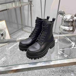 Boots Women Ankle Boots Genuine Leather Boots Med Heels Ankle Boots Flat Platform Winter Designer Shoes British Style Retro Booties 40 X230523