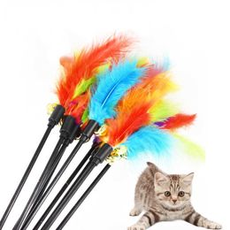 Toys 1pcs Cat Funny Kitten Cat Teaser Interactive Toy Rod with Bell Feather Toys For Pet Cats Stick Wire Chaser Wand Toy Random Colour G230520