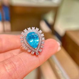 Wedding Ring European and American style Girls water drop Lake Blue zircon Diamond white gold plated Platinum Ring Party fashion Jewellery lady birthday Gift