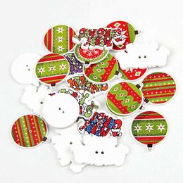 Sewing Notions Tools Mix 2 holes 30/50 pieces Christmas Merry Snowflake mixed wood Christmas DIY sewing buttons children's clothing scrapbook P230523