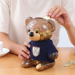 Decorative Objects Figurines Kawaii Bear Piggy Bank with Knitted Cloth Save Money Bank Cash Coin Box Attracting Money Jar Room Decoration kids Birthday Gift G230523