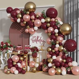 Other Event Party Supplies 138/100Pcs Burgundy Gold Rose Balloon Garland Arch Kit Birthday Party Supply Wedding Valentine's Day Proposal Baby Shower Decor 230523