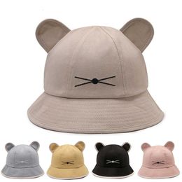 Caps Hats Cute Fisherman Spring and Autumn Cartoon Cat Beard Sun Student Embroidery Pot Hat G220522