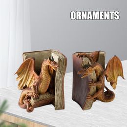 Decorative Objects Figurines Fighting Dragon Bookends Resin Decorative Bookend Statues Desktop Ornament Figurines Miniatures 230523