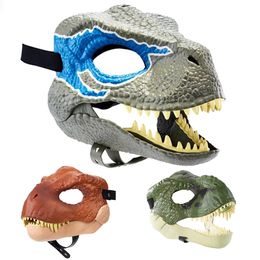 Party Masks Dragon Dinosaur Jaw Mask Open Mouth Latex Horror Dinosaur Headgear Dino Mask Halloween Party Cosplay Props Scared Mask 230523