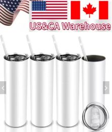 US CA Warehouse 20oz Sublimation Tumbler Blank Stainless Steel Tumbler DIY Tapered 600ml Cups Vacuum Insulated Car Tumbler Coffee Mugs NEW
