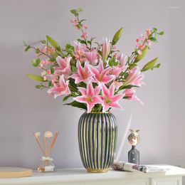 Decorative Flowers Home Decor Artificial Lily Simulation Christmas Wedding Decoration Room Indoor Tabletop Ornaments Creative Nordic Gifts