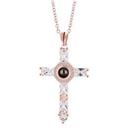 Pendant Necklaces Creative Cross Necklace Diamond Projection Christmas Gift Fashion Jewellery Accessories 4X2.2Cm Drop Delivery Pendant Dhnhs