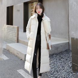 Women's Trench Coats X-Long Winter Jackets Solid Hooded Padded Warm Ladies Casual Parka Down Coat Pockets Zipper Outwear Female