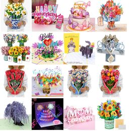 Greeting Cards Birthday Light And Mucis Cake Happy Card 3D Pop Up Gift For Women Men Kids Husband Wife Mom Dad Daughter Drop Delivery Am2Dg