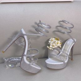 Rene Caovilla stiletto heels sandals luxurys designers dress shoes women slipers cleo Margot butterfly-detailing sandals rhinestone studded sandal 35--42 XXOXXO