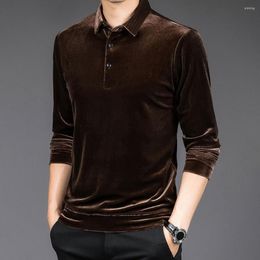 Men's Polos Stylish Spring Shirt Button Business Striped Print Men T-shirt Long Sleeves Top For Work