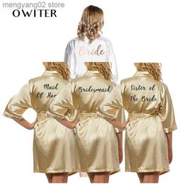 Women's Sleepwear Satin Silk Robes Bride Bridesmaid Robe Wedding Bathrobe Gown Women Dressing Sleepwear Maid of Honor Plus Size Gold Robes T230523