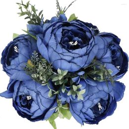 Decorative Flowers 1 Pack Artificial Peony Fake Silk Peonies Vintage Home Decoration Office Wedding Decor (Navy Blue)