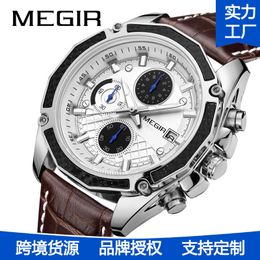 MEGIR Cross border Popular Nightlight Waterproof Wholesale Watch Mens Multifunctional Three Eyes Six Needle Sports Watch