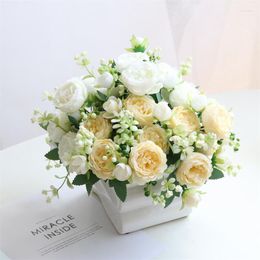 Decorative Flowers 1 Bunch Silk Fake Rose Peony 5 Big Head And 4 Bud Bouquet Artificial Wedding Party Home Decoration Wreath DIY