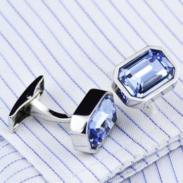 Cufflinks Men's Unisex French Shirt Suit Business Banquet Wedding Party Gifts Classic High Grade Simple Blue Crystal Cuff Links