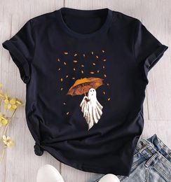 Vintage Ghost Colored halloween t shirts women's with Umbrella - Cute Halloween Spooky Tee for Casual Wear