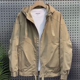 Men's Jackets Spring Autumn Solid Colour Men's Jacket Casual Hooded Off Shoulder Work Coat