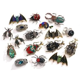 Amorcome Rhinestone Crystal Insect Beetles Brooches Pin For Women Men Winter Coat Lapel Pins Scarf Clip Jewelry Broach Bouquet