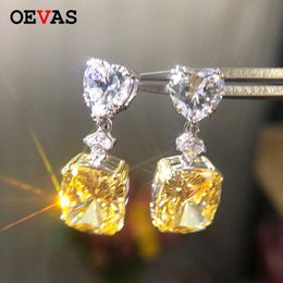 Knot OEVAS Sparkling AAAAA+ Zircon Pink Yellow White Drop Earring 925 Sterling Silver Women and Lady Wedding Engagment Party jewelry