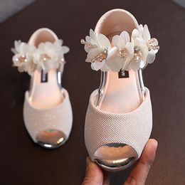 Sandals Girls Flower Shoes Low Heel Flower Wedding Party Dress Pump Shoes Princess Shoes For Kids Toddler 230522