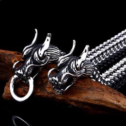 Bangle Beier 316L Stainless Steel bracelet punk skull Bracelet For Vintage Cool fashion dragon Style Men's Bracelet Jewellery LLBC8061R