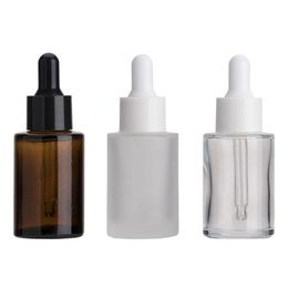 Packing Bottles 30Ml Glass Bottle Flat Shoder Frosted/Transparent/Amber Round Essential Oil Serum With Glasses Dropper Cosmetic Esse Dhapx