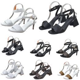 Luxury Vintage Shake Sandals Women Classic Designer Triangle Buckle Embellished Ankle Strap Black White Khaki High Heel Shoes 35-41