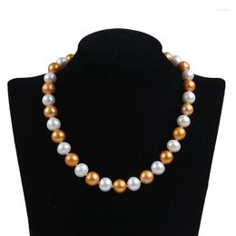 Chains 11-13mm White And Gold Colour Edison Round Shape Freshwater Pearl Necklace Bracelet Jewellery Set For Women