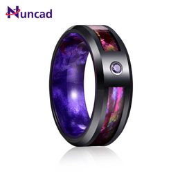 Rings NUNCAD 8mm Tungsten Carbide Steel Ring Purple Zirconia Opal Ring inner Resin Jewellery for Men Wedding Wholesale Free Shipping