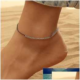 Anklets Bohemia Simple Metal Beads Anklet For Women Cotton Tape Bracelet On The Leg Strap Girls Summer Foot Jewelry Factory Dhgarden Dhbvt