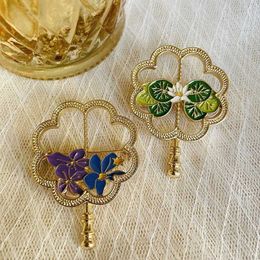 Pins Brooches SHMIK classic women's hollow futon fan enamel brooch water lily hardcover vintage hardcover badge clothing Hanfu brooch G220523