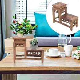 Storage Bags Vintage Display Stand Vases Teapot Movable Flower Pot Base Wooden Plants Potted Rack