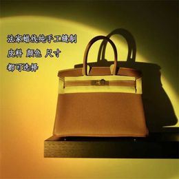 High End Tote Platinum Bag Handbag Sewn Wax Thread French Lychee Grain Cow Leather Carrying Classic Fashion Women's