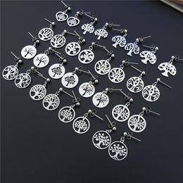 Knot 12 Pairs The Tree of Life Stud Earrings Stainless Steel Classic Life Tree Plant Pendant Charm Women Girls Jewellery Wholesale Pack
