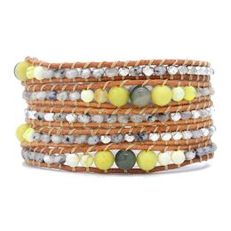 Tennis Bracelets BOHO Beach Holiday Natural Mix Size Stone Leather Wrap Bracelet Drop