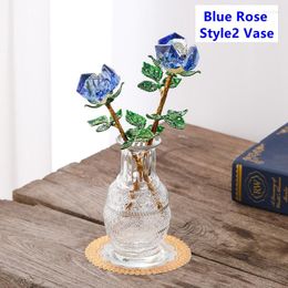 Vases Valentine's Day Gift Crystal Rose Flower Glass Vase Figurines Paperweight Crafts&Collection Table Ornaments Souvenir Home