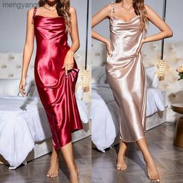 Women's Sleepwear New Nightgown Women Dressing Gown Intimate Lingerie Summer Chemise Sleepwear Satin Long Robe Loungewear Strap Nightdress T230523