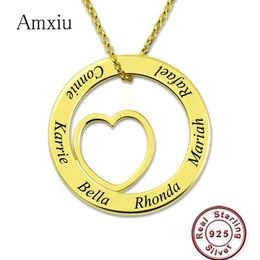 Necklaces Amxiu Custom Family Name Necklace 100% 925 Sterling Silver Personalized Jewelry Heart Pendant Necklace For Women Mother's Gift