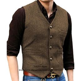 Men's Vests Suits Retro Style Tweed Business Formal Classic Groomsmen Clothing For Wedding Men Wool Herringbone Waistcoat Jacket