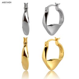 Huggie ANDYWEN 925 Sterling Silver Geometric Hoops Big 11mm Circle Round Women Earring Piercing Pendiente Luxury 2020 Fashion Jewelry