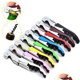 Openers Stainless Steel Beer Bottle Opener Knife Pl Tap Double Hinged Mtifunctional Wine Corkscrew Kitchen Tools Creative Gift Drop Dh52I